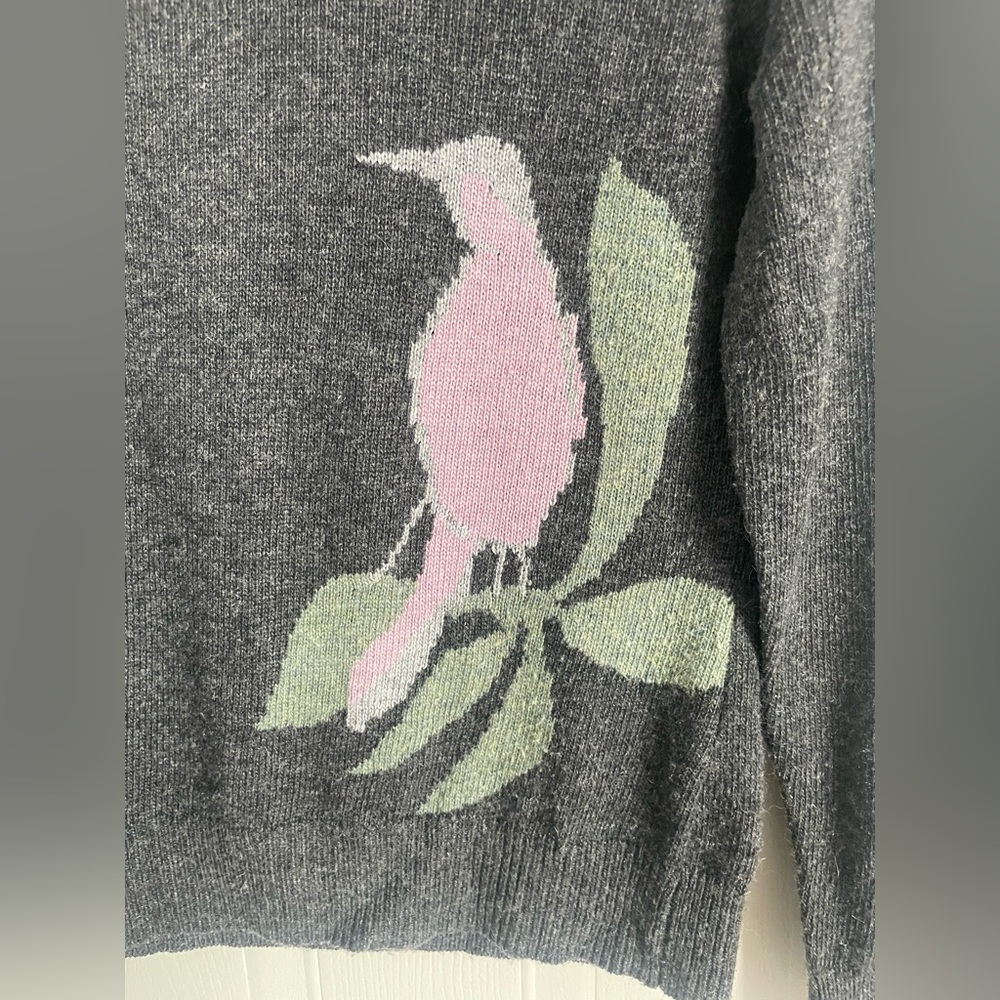 Gray Bird Sweater S Cottagecore Cozy Academia Soft Girl Knit - Picture 4 of 11